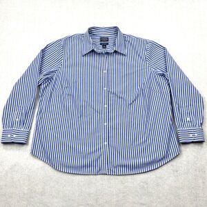 Chaps Classics Womens Plus 2X Royal Blue White Striped No Iron Cotton Shirt 2X